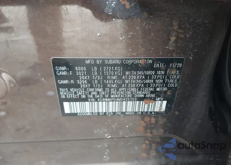 2021 Subaru Ascent Limited z USA, uszkodzony, nr VIN 4S4WMAPD4M3425153